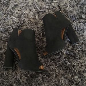 Faux suede open toe ankle booties